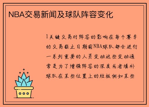 NBA交易新闻及球队阵容变化