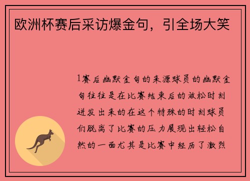 欧洲杯赛后采访爆金句，引全场大笑